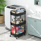 Sywhitta 3-Tier Plastic Rolling Utility Cart with Wheels for Storage, Black in Black, alternate view 5