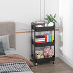 Sywhitta 3-Tier Plastic Rolling Utility Cart with Wheels for Storage, Black in Black, alternate view 6