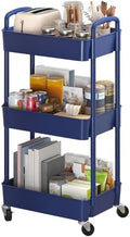 Sywhitta 3-Tier Plastic Rolling Utility Cart with Wheels for Storage, Blue in Blue