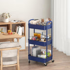 Sywhitta 3-Tier Plastic Rolling Utility Cart with Wheels for Storage, Blue in Blue, alternate view 2