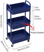 Sywhitta 3-Tier Plastic Rolling Utility Cart with Wheels for Storage, Blue in Blue, alternate view 3