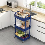 Sywhitta 3-Tier Plastic Rolling Utility Cart with Wheels for Storage, Blue in Blue, alternate view 5