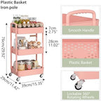 Sywhitta 3-Tier Plastic Rolling Utility Cart with Wheels for Storage, Pink in Pink, alternate view 3
