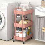 Sywhitta 3-Tier Plastic Rolling Utility Cart with Wheels for Storage, Pink in Pink, alternate view 6