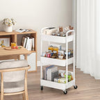 Sywhitta 3-Tier Plastic Rolling Utility Cart with Wheels for Storage, White in White, alternate view 2