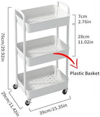 Sywhitta 3-Tier Plastic Rolling Utility Cart with Wheels for Storage, White in White, alternate view 3