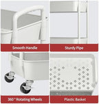 Sywhitta 3-Tier Plastic Rolling Utility Cart with Wheels for Storage, White in White, alternate view 6