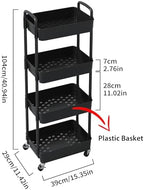 Sywhitta 4-Tier Plastic Rolling Utility Cart with Wheels for Storage, Black in Black, alternate view 3
