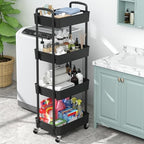 Sywhitta 4-Tier Plastic Rolling Utility Cart with Wheels for Storage, Black in Black, alternate view 5