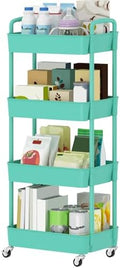 Sywhitta 4-Tier Plastic Rolling Utility Cart with Wheels for Storage, Green in Green