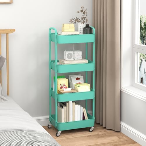 Sywhitta 4-Tier Plastic Rolling Utility Cart with Wheels for Storage, Green in Green, alternate view 6
