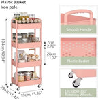 Sywhitta 4-Tier Plastic Rolling Utility Cart with Wheels for Storage, Pink in Pink, alternate view 3