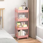 Sywhitta 4-Tier Plastic Rolling Utility Cart with Wheels for Storage, Pink in Pink, alternate view 5