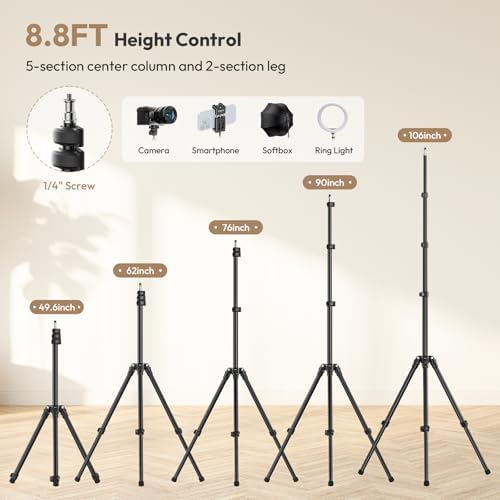 T270 Light Stand - 8.8FT/270cm Adjustable Photography Light Stand Tripod, Aluminum Portable Studio Lighting, alternate view 2