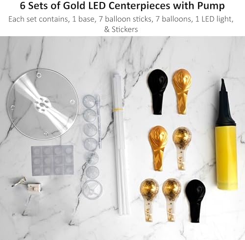 Table Balloon Stand Kit with LED Balloons - Set of 6 in 12 Inches in Gold & Navy, alternate view 2