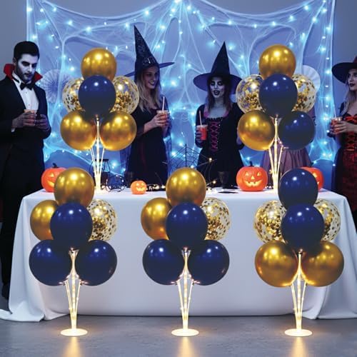 Table Balloon Stand Kit with LED Balloons - Set of 6 in 12 Inches in Gold & Navy, alternate view 4
