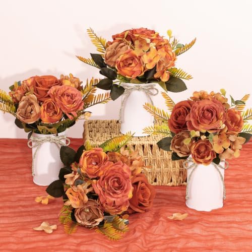 Table Centerpieces Set of 3 - Wedding Centerpieces for Tables with 6 Pcs Silk Rose Bouquets and 3 Pcs Metal, alternate view 5