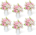 Table Centerpieces Set of 6 - Wedding Centerpieces for Tables with 12 Pcs Silk Rose Bouquets and 6 Pcs Metal