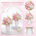 Table Centerpieces Set of 6 - Wedding Centerpieces for Tables with 12 Pcs Silk Rose Bouquets and 6 Pcs Metal, alternate view