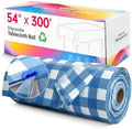 Table Cover Roll, 54In x 300Ft Plastic Table Cloth Disposable in 54" x 3600" (Rectangular) in Blue Plaid