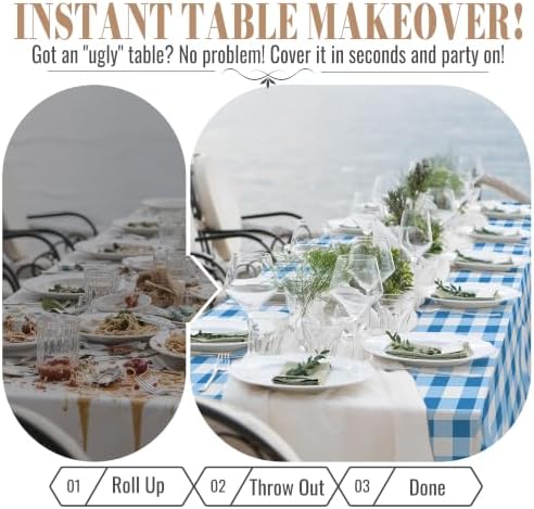 Table Cover Roll, 54In x 300Ft Plastic Table Cloth Disposable in 54" x 3600" (Rectangular) in Blue Plaid, alternate view 3