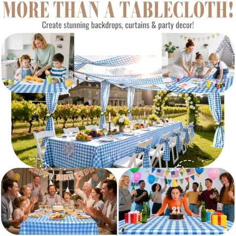 Table Cover Roll, 54In x 300Ft Plastic Table Cloth Disposable in 54" x 3600" (Rectangular) in Blue Plaid, alternate view 4