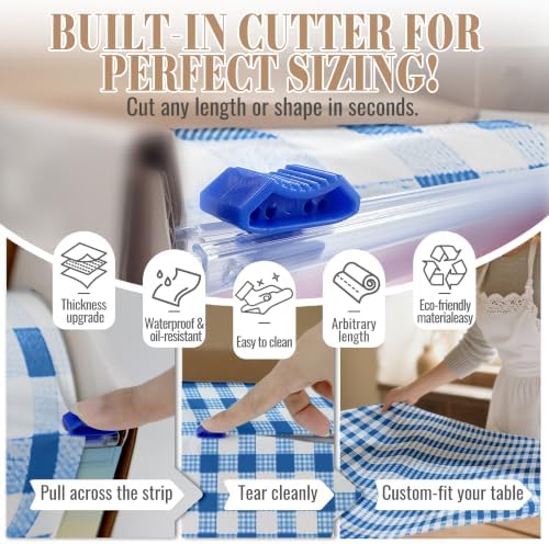 Table Cover Roll, 54In x 300Ft Plastic Table Cloth Disposable in 54" x 3600" (Rectangular) in Blue Plaid, alternate view 5
