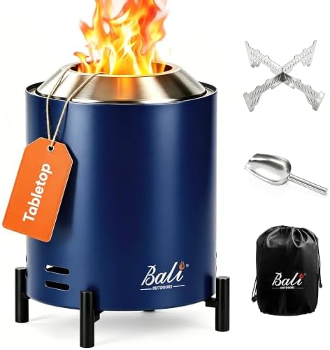 Tabletop Fire Pit Small Table Top Firepit Outdoor Smokeless Firepit Patio in Blue