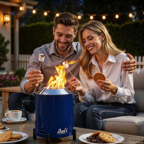 Tabletop Fire Pit Small Table Top Firepit Outdoor Smokeless Firepit Patio in Blue, alternate view 3