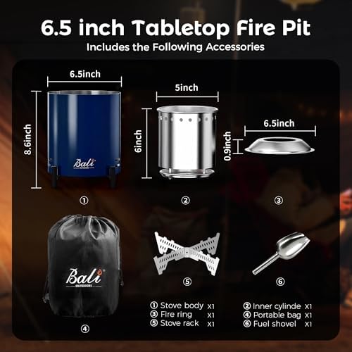 Tabletop Fire Pit Small Table Top Firepit Outdoor Smokeless Firepit Patio in Blue, alternate view 7
