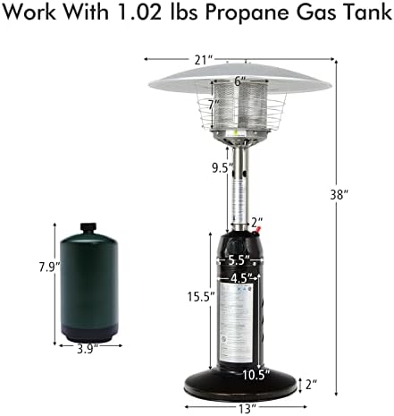 Tabletop Propane Patio Heater with Adjustable Flame, 11,000 BTU, alternate view 3