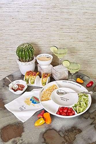 Taco bar Condiment Serving Platter, White in 14.50" Dia; 10 Inches Length in White/Silver, alternate view 5