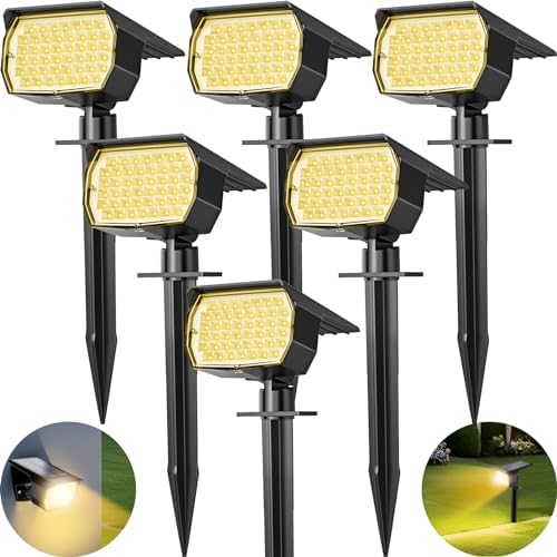 Tadyreal Solar Spot Lights Outdoor 6 Pack, [46 LED/3 Modes] Solar Landscape Spotlights Waterproof, 2-in-1 Auto