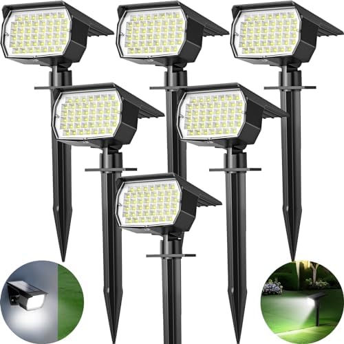 Tadyreal Solar Spot Lights Outdoor 6 Pack, [46 LED/3 Modes] Solar Landscape Spotlights Waterproof, 2-in-1 Auto