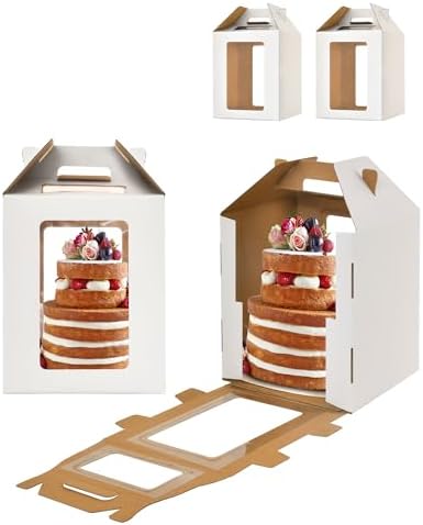 Tall cake boxes for tier cakes 10x10x12 Inch with 6 Windows 2Pack in 4windows-10x10x12inch-2P in White