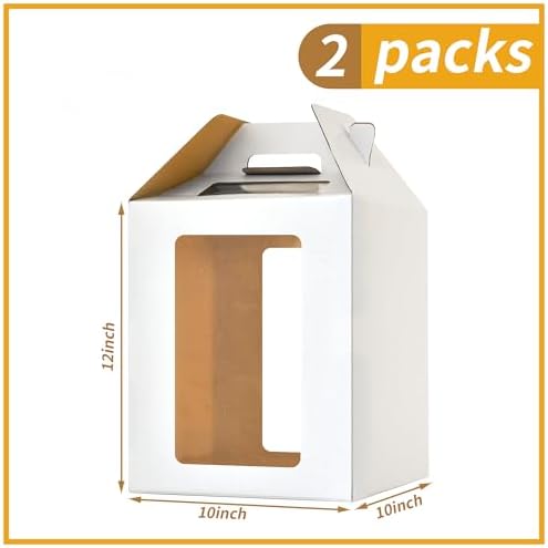 Tall cake boxes for tier cakes 10x10x12 Inch with 6 Windows 2Pack in 4windows-10x10x12inch-2P in White, alternate view 2