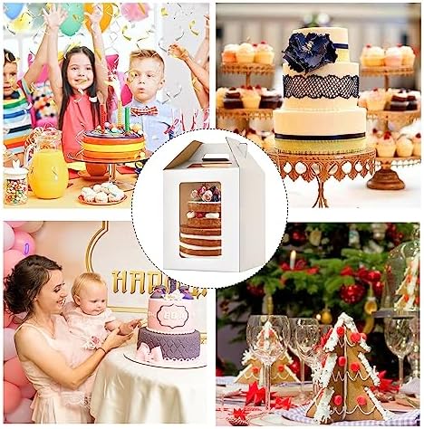 Tall cake boxes for tier cakes 10x10x12 Inch with 6 Windows 2Pack in 4windows-10x10x12inch-2P in White, alternate view 6