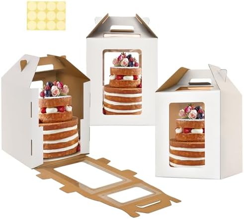 Tall cake boxes for tier cakes 10x10x12 Inch with 6 Windows 3Pack in 10x10x12 inches in white-10inch-3Pack