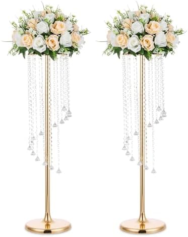 Tall Centerpiece for Table, Gold, 35.4", 2 Pcs in Gold