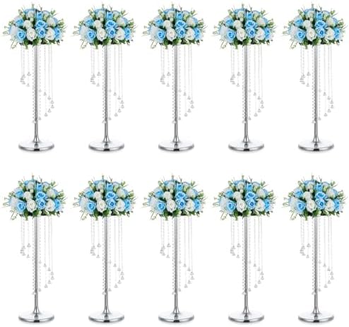 Tall Centerpiece for Table, Silver, 27.6", 10 Pcs in Silver
