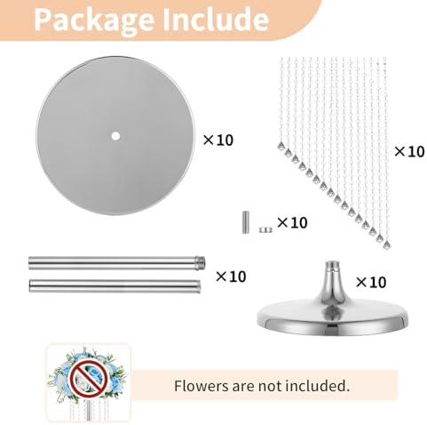 Tall Centerpiece for Table, Silver, 27.6", 10 Pcs in Silver, alternate view 6
