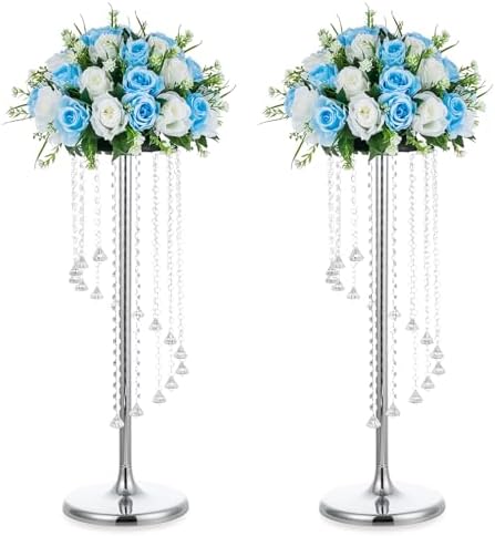Tall Centerpiece for Table, Silver, 27.6", 2 Pcs in Silver