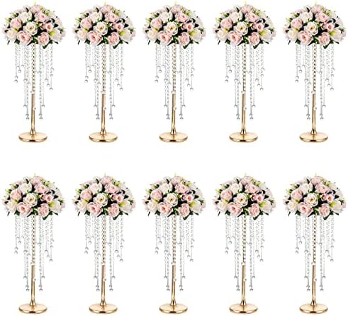 Tall Gold Centerpiece for Table, Metal, 21.7", 10 Pcs in Gold