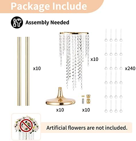 Tall Gold Centerpiece for Table, Metal, 21.7", 10 Pcs in Gold, alternate view 4