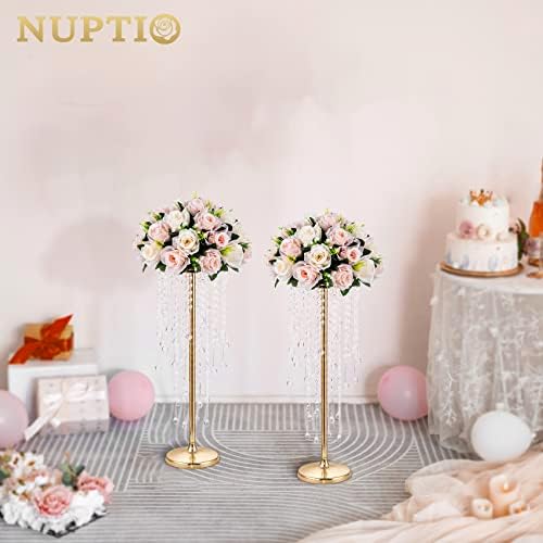 Tall Gold Centerpiece for Table, Metal, 21.7", 10 Pcs in Gold, alternate view 5