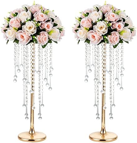 Tall Gold Centerpiece for Table, Metal, 21.7", 2 Pcs in Gold