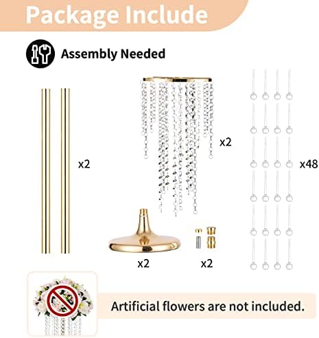 Tall Gold Centerpiece for Table, Metal, 21.7", 2 Pcs in Gold, alternate view 4