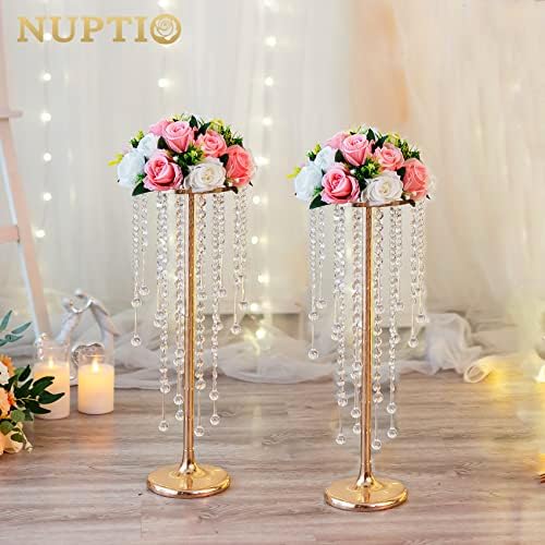 Tall Gold Centerpiece for Table, Metal, 21.7", 2 Pcs in Gold, alternate view 6