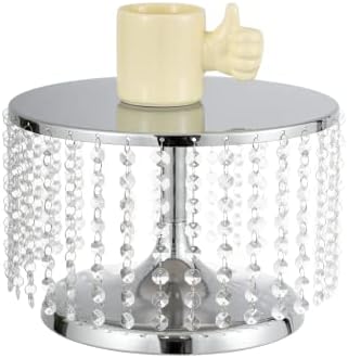 Tall Silver Cake Stand with Beaded Crystal Metal Cake Pedestal, Cake Stand 12 inch Round Wedding Metal Cake