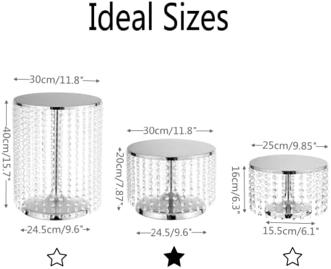 Tall Silver Cake Stand with Beaded Crystal Metal Cake Pedestal, Cake Stand 12 inch Round Wedding Metal Cake, alternate view 3